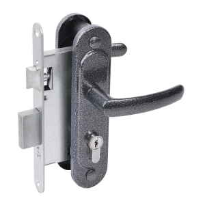 Замок врезной цилиндровый с защёлкой в комплекте с ручкой ЗВ4.2-08 (серебро антик), 4 кл.