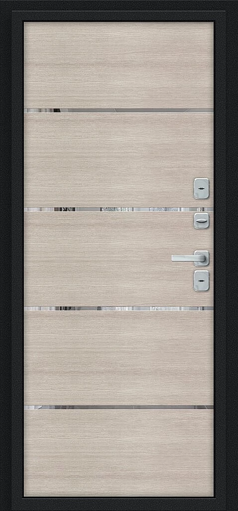 Входная дверь Thermo Лайн/BChrome Букле черное/Cappuccino Melinga BR6211